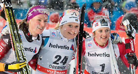Hanna Eriksson vann sprintloppet i Tour de Ski. Foto: Jens Meyer/TT.